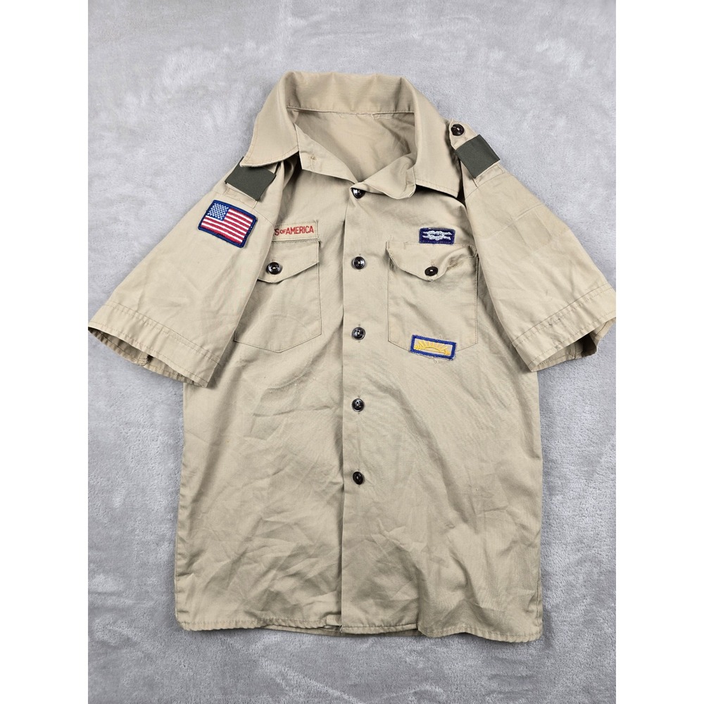 Boy Scouts of America Shirt Kids Size 16 Tan Short Sleeve Uniform Patches